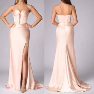 Azazie Women's Corset Gown Formal Evening Mermaid Dress Keira Rose Gold S8 $159